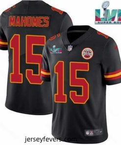Kansas City Chiefs 15 Patrick Mahomes Black Super Bowl LVII Patch Vapor Untouchable Limited Stitched Jersey