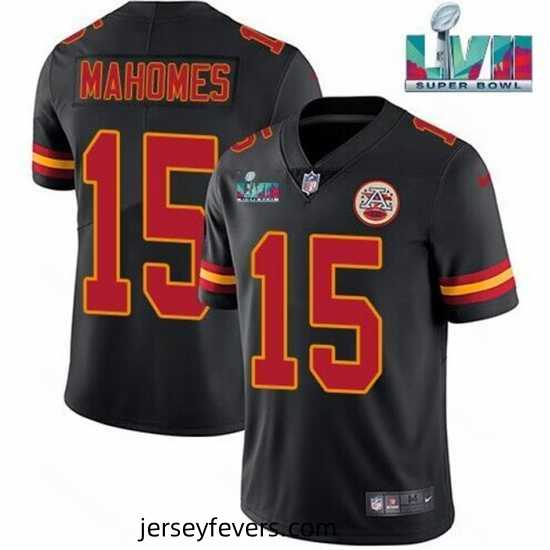 Kansas City Chiefs 15 Patrick Mahomes Black Super Bowl LVII Patch Vapor Untouchable Limited Stitched Jersey