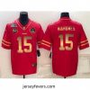 Kansas City Chiefs 15 Patrick Mahomes Red Gold Super Bowl LVII Patch And 4 Star C Patch Vapor Untouchable Limited Stitched Jersey