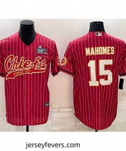 Kansas City Chiefs 15 Patrick Mahomes Red With Super Bowl LVII Patch Cool Base Stitched Baseball Jersey