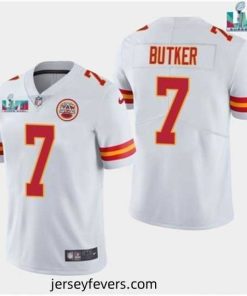 Kansas City Chiefs 7 Harrison Butker White Super Bowl LVII Patch Vapor Untouchable Limited Stitched Jersey