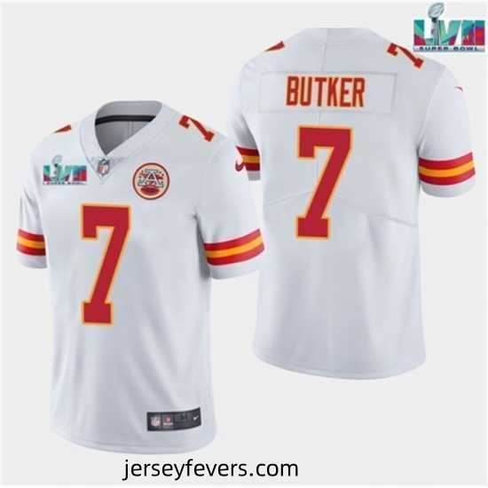Kansas City Chiefs 7 Harrison Butker White Super Bowl LVII Patch Vapor Untouchable Limited Stitched Jersey