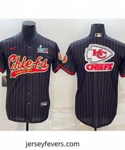 Kansas City Chiefs Black Team Big Logo With Super Bowl LVII Patch Cool Base Stitched Baseball Jersey