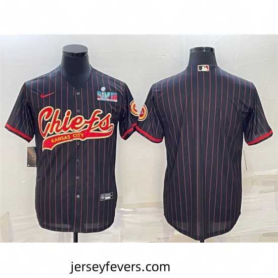 Kansas City Chiefs Blank Black With Super Bowl LVII Patch Cool Base Stitched Baseball Jersey