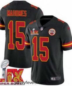 Kansas City Chiefs Patrick Mahomes #15 Black 2024 2025 Super Bowl LIX F.U.S.E Stitched Jersey
