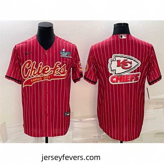 Kansas City Chiefs Red Team Big Logo With Super Bowl LVII Patch Cool Base Stitched Baseball Jersey