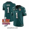 Philadelphia Eagles 1 Jalen Hurts Green 2025 Eagles Logo Super Bowl LIX Patch With 4 Star C Patch New F.U.S.E  Vapor Untouchable Limited Stitched Footb