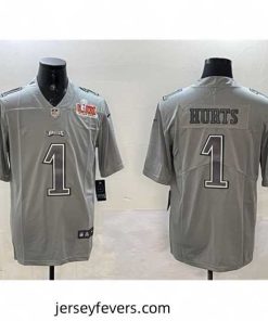 Philadelphia Eagles 1 Jalen Hurts Grey 2025 Super Bowl LIX Patch Atmosphere Fashion Vapor Untouchable Limited Stitched Football Jersey