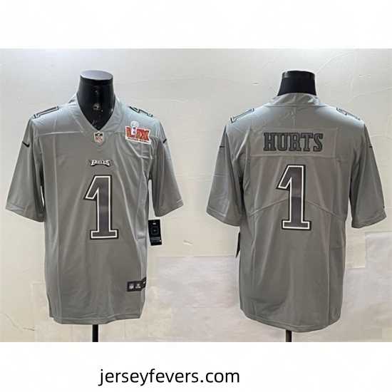 Philadelphia Eagles 1 Jalen Hurts Grey 2025 Super Bowl LIX Patch Atmosphere Fashion Vapor Untouchable Limited Stitched Football Jersey