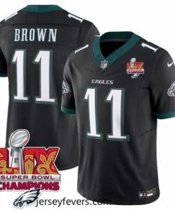 Philadelphia Eagles 11 A J  Brown Black 2025 Eagles Logo Super Bowl LIX Patch New F.U.S.E  Vapor Untouchable Limited Stitched Football Jersey