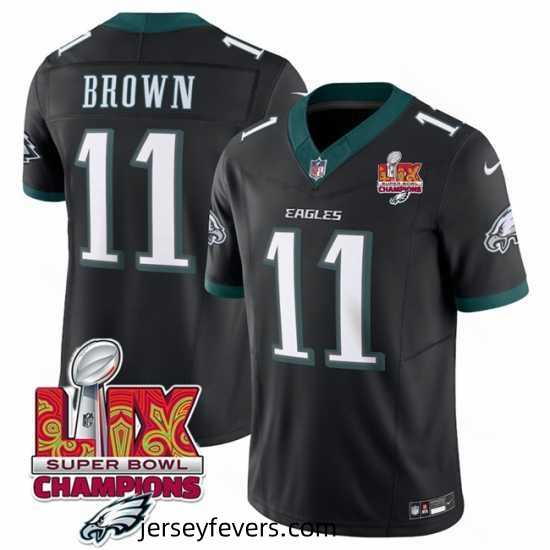 Philadelphia Eagles 11 A J Brown Black 2025 Eagles Logo Super Bowl LIX Patch New F.U.S.E Vapor Untouchable Limited Stitched Football Jersey