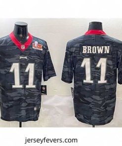 Philadelphia Eagles 11 A  J  Brown Black 2025 Super Bowl LIX Patch Camo Vapor Untouchable Limited Stitched Football Jersey