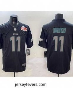 Philadelphia Eagles 11 A J  Brown Black 2025 Super Bowl LIX Patch Impact Vapor Untouchable Limited Stitched Football Jersey
