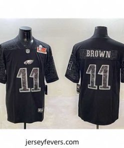 Philadelphia Eagles 11 A J  Brown Black 2025 Super Bowl LIX Patch Reflective Vapor Untouchable Limited Stitched Football Jersey