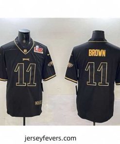 Philadelphia Eagles 11 A  J  Brown Black Gold 2025 Super Bowl LIX Patch Salute To Service Vapor Untouchable Limited Stitched Football Jersey