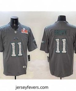 Philadelphia Eagles 11 A J  Brown Gray 2025 Super Bowl LIX Patch Fashion Vapor Untouchable Limited Stitched Football Jersey