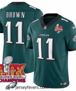 Philadelphia Eagles 11 A J  Brown Green 2025 Eagles Logo Super Bowl LIX Patch New F.U.S.E  Vapor Untouchable Limited Stitched Football Jersey