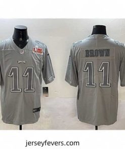Philadelphia Eagles 11 A  J  Brown Grey 2025 Super Bowl LIX Patch Atmosphere Fashion Vapor Untouchable Limited Stitched Football Jersey