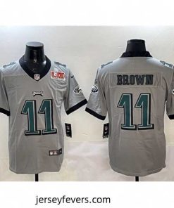 Philadelphia Eagles 11 A  J  Brown Grey 2025 Super Bowl LIX Patch Vapor Untouchable Limited Stitched Football Jersey