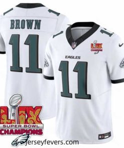 Philadelphia Eagles 11 A J  Brown White 2025 Eagles Logo Super Bowl LIX Patch New F.U.S.E  Vapor Untouchable Limited Stitched Football Jersey