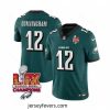 Philadelphia Eagles 12 Randall Cunningham Green 2025 Eagles Logo Super Bowl LIX Patch New F.U.S.E  Vapor Limited Stitched Football Jersey