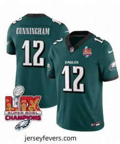 Philadelphia Eagles 12 Randall Cunningham Green 2025 Eagles Logo Super Bowl LIX Patch New F.U.S.E  Vapor Limited Stitched Football Jersey