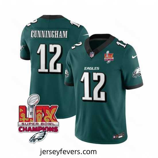 Philadelphia Eagles 12 Randall Cunningham Green 2025 Eagles Logo Super Bowl LIX Patch New F.U.S.E Vapor Limited Stitched Football Jersey