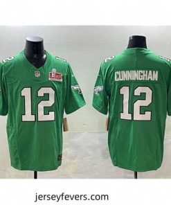 Philadelphia Eagles 12 Randall Cunningham Green 2025 Super Bowl LIX Patch F.U.S.E  Throwback Vapor Untouchable Limited Stitched Football Jersey