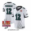 Philadelphia Eagles 12 Randall Cunningham White 2025 Eagles Logo Super Bowl LIX Patch New F.U.S.E  Vapor Limited Stitched Football Jersey