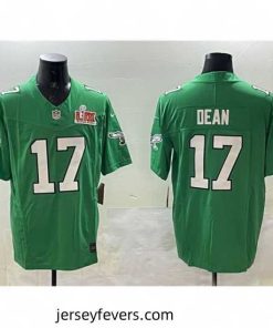 Philadelphia Eagles 17 Nakobe Dean Green 2025 Super Bowl LIX Patch F.U.S.E  Throwback Vapor Untouchable Limited Stitched Football Jersey