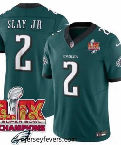 Philadelphia Eagles 2 Darius Slay JR Green 2025 Eagles Logo Super Bowl LIX Patch New F.U.S.E  Vapor Limited Stitched Football Jersey