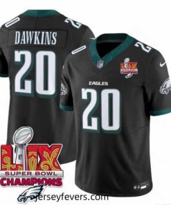 Philadelphia Eagles 20 Brian Dawkins Black 2025 Eagles Logo Super Bowl LIX Patch New F.U.S.E  Vapor Limited Stitched Football Jersey