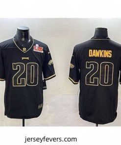 Philadelphia Eagles 20 Brian Dawkins Black Gold 2025 Super Bowl LIX Patch Salute To Service Vapor Untouchable Limited Stitched Football Jersey