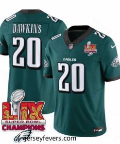 Philadelphia Eagles 20 Brian Dawkins Green 2025 Eagles Logo Super Bowl LIX Patch New F.U.S.E  Vapor Limited Stitched Football Jersey