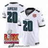 Philadelphia Eagles 20 Brian Dawkins White 2025 Eagles Logo Super Bowl LIX Patch New F.U.S.E  Vapor Limited Stitched Football Jersey