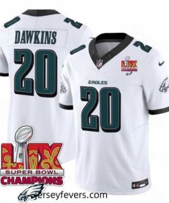 Philadelphia Eagles 20 Brian Dawkins White 2025 Eagles Logo Super Bowl LIX Patch New F.U.S.E  Vapor Limited Stitched Football Jersey