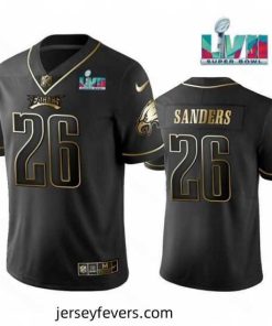 Philadelphia Eagles 26 Miles Sanders Black Golden Super Bowl LVII Patch Edition Stitched Football Jersey