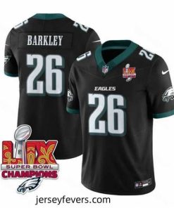Philadelphia Eagles 26 Saquon Barkley Black 2025 Eagles Logo Super Bowl LIX Patch New F.U.S.E  Vapor Untouchable Limited Stitched Football Jersey
