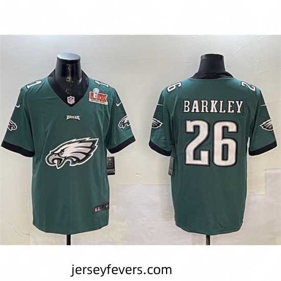 Philadelphia Eagles 26 Saquon Barkley Green 2025 Super Bowl LIX Patch Team Big Logo Vapor Untouchable Limited Stitched Football Jersey