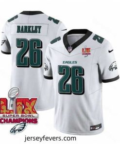 Philadelphia Eagles 26 Saquon Barkley White 2025 Eagles Logo Super Bowl LIX Patch New F.U.S.E  Vapor Untouchable Limited Stitched Football Jersey