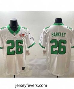Philadelphia Eagles 26 Saquon Barkley White 2025 Super Bowl LIX Patch F.U.S.E  Vapor Untouchable Limited Stitched Football Jersey