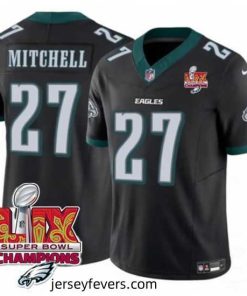 Philadelphia Eagles 27 Quinyon Mitchell Black 2025 Eagles Logo Super Bowl LIX Patch New F.U.S.E  Vapor Untouchable Limited Stitched Football Jersey
