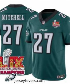 Philadelphia Eagles 27 Quinyon Mitchell Green 2025 Eagles Logo Super Bowl LIX Patch New F.U.S.E  Vapor Untouchable Limited Stitched Football Jersey