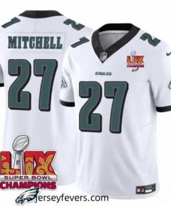 Philadelphia Eagles 27 Quinyon Mitchell White 2025 Eagles Logo Super Bowl LIX Patch New F.U.S.E  Vapor Limited Stitched Football Jersey