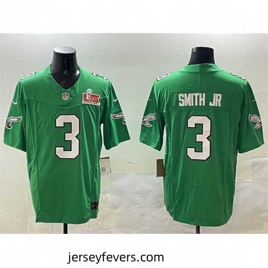 Philadelphia Eagles 3 Nolan Smith Jr Green 2025 Super Bowl LIX Patch F.U.S.E Throwback Vapor Untouchable Limited Stitched Football Jersey