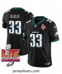 Philadelphia Eagles 33 Cooper DeJean Black 2025 Eagles Logo Super Bowl LIX Patch New F.U.S.E  Vapor Untouchable Limited Stitched Football Jersey