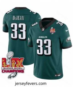 Philadelphia Eagles 33 Cooper DeJean Green 2025 Eagles Logo Super Bowl LIX Patch New F.U.S.E  Vapor Untouchable Limited Stitched Football Jersey