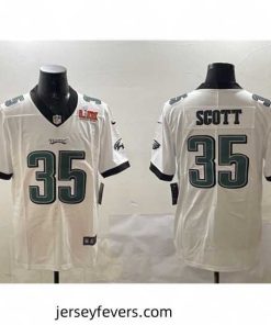Philadelphia Eagles 35 Boston Scott White 2025 Super Bowl LIX Patch Vapor Untouchable Limited Stitched Football Jersey