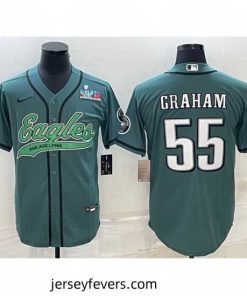 Philadelphia Eagles 55 Brandon Graham Green With Super Bowl LVII Patch Cool Base Stitched Baseball Jersey