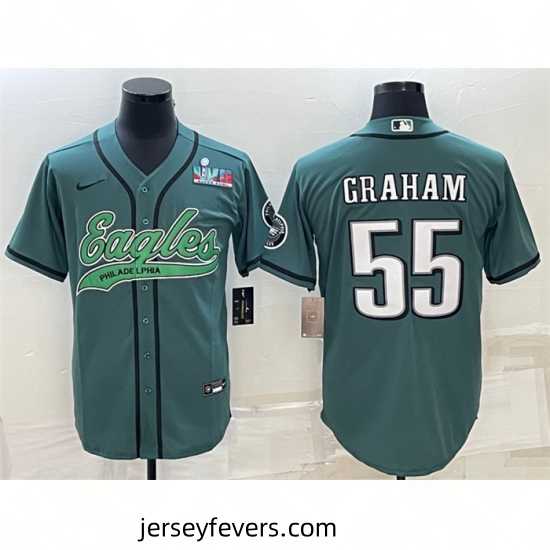 Philadelphia Eagles 55 Brandon Graham Green With Super Bowl LVII Patch Cool Base Stitched Baseball Jersey